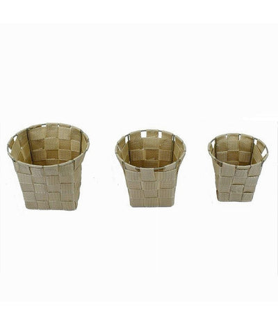 Set 3 Cestini Rotondi Porta Oggetti In Tessuto Beige Per Bagno Casa Cucina 79045