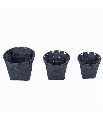 Set 3 Cestini Rotondi Porta Oggetti Tessuto Grigio Scuro Bagno Casa Cucina 79044