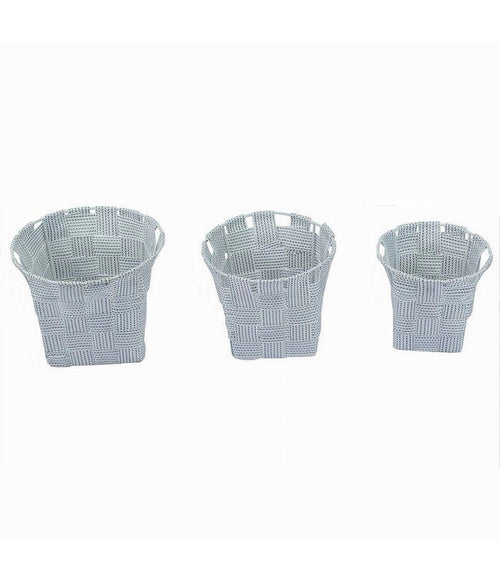 Set 3 Cestini Tondi Porta Oggetti Tessuto Grigio Chiaro Bagno Casa Cucina 79042