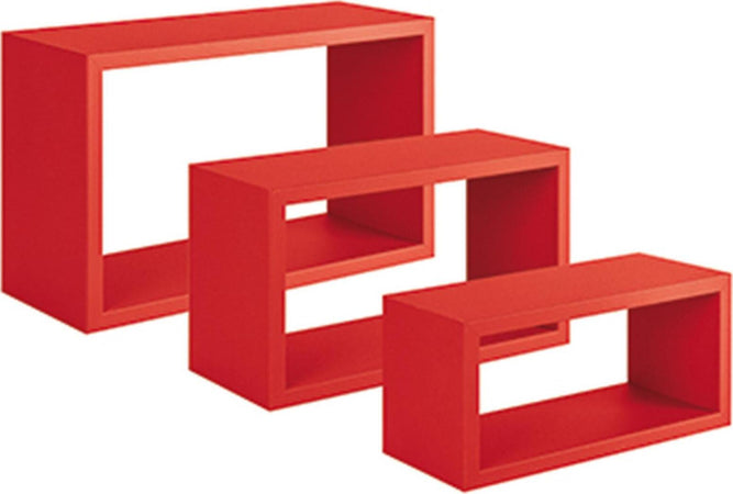 Set 3 cubi, mensole da parete in legno, Design moderno (ROSSO)