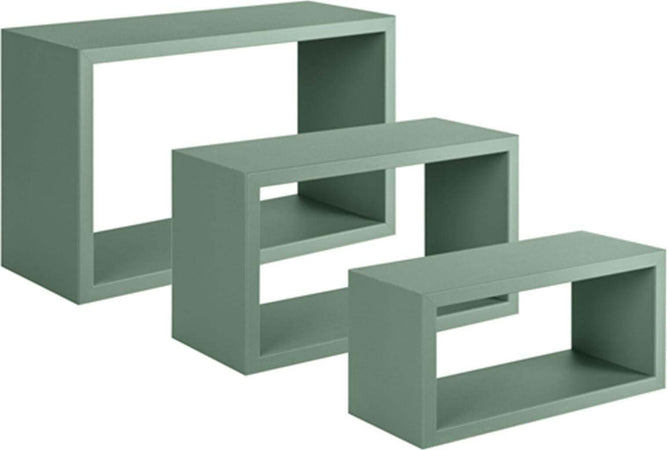 Set 3 cubi, mensole da parete in legno, Design moderno (VERDE ACQUA MARINA)