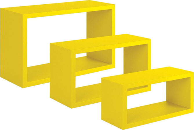 Set 3 cubi, mensole da parete in legno, Design moderno (GIALLO)