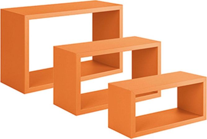 Set 3 cubi, mensole da parete in legno, Design moderno (ARANCIO)