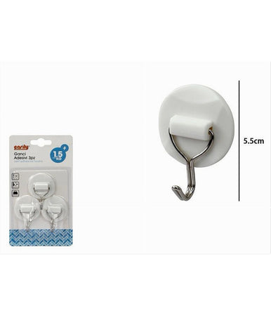 Set 3 Ganci Appendini Adesivi Parete Casa Cucina Bagno Attaccapanni Tondi 79343