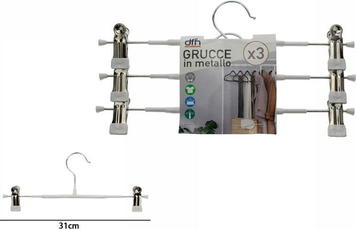 Set 3 Grucce Pantaloni In Metallo Bianche Armadio Clip Antiscivolo Gonne Shorts Casa e cucina/Organizzazione interni/Organizzazione guardaroba/Grucce e appendini/Grucce Trade Shop italia - Napoli, Commerciovirtuoso.it