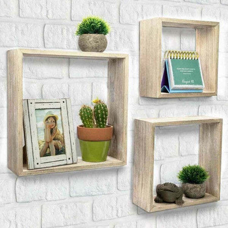 Set-3-Mensole-Da-Parete-Moderne-Design-Cubo-Mensola-Scaffale-In-Legno-Mdf-Beige