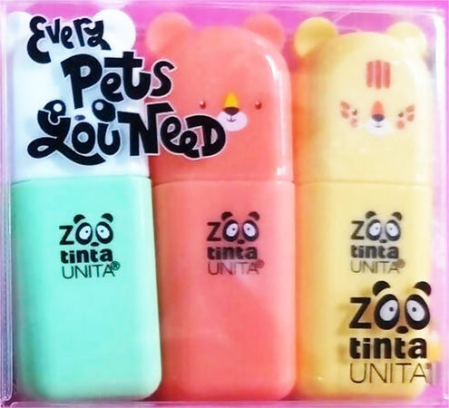 Set 3 Mini Evidenziatori Tinta Unita Zoo Cancelleria e prodotti per ufficio/Scuola e materiale didattico/Materiale scolastico/Set scolastici Cartoleria Deja Vu - Crotone, Commerciovirtuoso.it