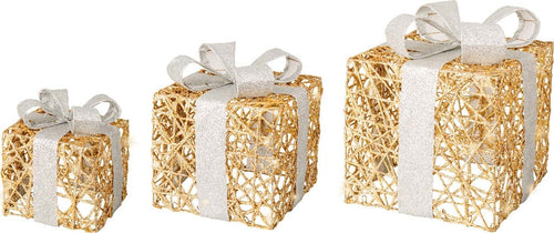 Set 3 pacchi regalo in resina luminoso color oro e bianco per uso interno ed esterno Casa e cucina/Decorazioni per interni/Addobbi e decorazioni per ricorrenze/Decorazioni natalizie/Luci natalizie/Catene luminose per esterni MagiediNatale.it - Altamura, Commerciovirtuoso.it