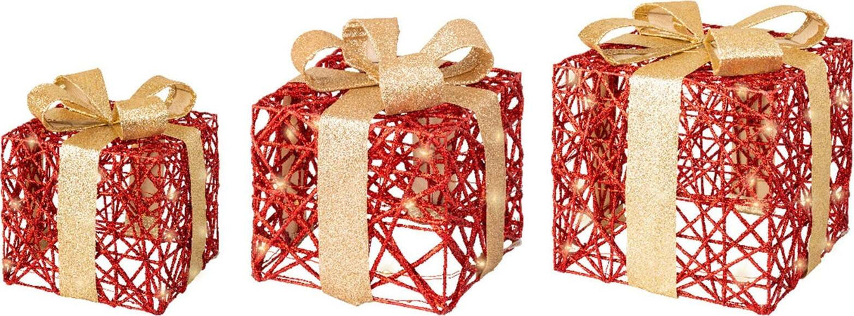 Set 3 pacchi regalo in resina luminoso color oro e rosso per uso interno ed esterno Casa e cucina/Decorazioni per interni/Addobbi e decorazioni per ricorrenze/Decorazioni natalizie/Luci natalizie/Catene luminose per esterni MagiediNatale.it - Altamura, Commerciovirtuoso.it