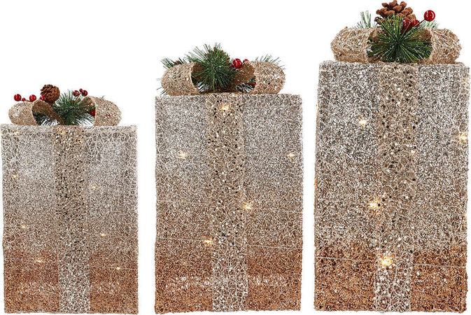 Set 3 pacchi regalo luminosi color bianco e gold uso interno ed esterno Casa e cucina/Decorazioni per interni/Addobbi e decorazioni per ricorrenze/Decorazioni natalizie/Luci natalizie/Catene luminose per esterni MagiediNatale.it - Altamura, Commerciovirtuoso.it