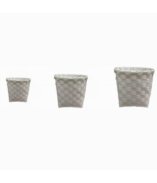 Set 3 Pezzi Cestini Porta Oggetti Organizer Tessuto Bagno Rotondi Bianco 59074