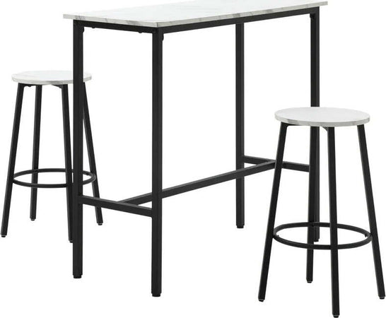 Set-3-Pezzi-con-Tavolo-Rettangolare-e-2-Sgabelli-da-Bar-in-Truciolato,-MDF-e-Acciaio,-Bianco-e-Nero-HY3835-943V01WTHY3