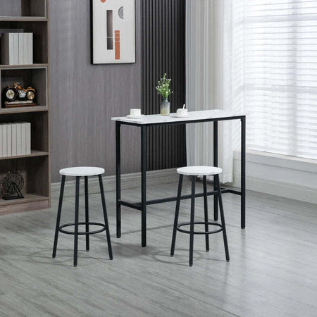 Set-3-Pezzi-con-Tavolo-Rettangolare-e-2-Sgabelli-da-Bar-in-Truciolato,-MDF-e-Acciaio,-Bianco-e-Nero-HY3835-943V01WTHY3