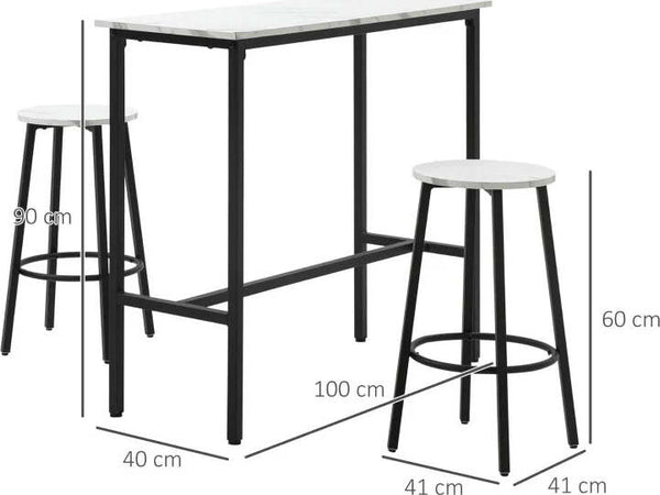 Set-3-Pezzi-con-Tavolo-Rettangolare-e-2-Sgabelli-da-Bar-in-Truciolato,-MDF-e-Acciaio,-Bianco-e-Nero-HY3835-943V01WTHY3