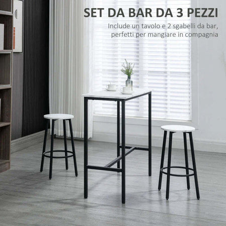 Set-3-Pezzi-con-Tavolo-Rettangolare-e-2-Sgabelli-da-Bar-in-Truciolato,-MDF-e-Acciaio,-Bianco-e-Nero-HY3835-943V01WTHY3