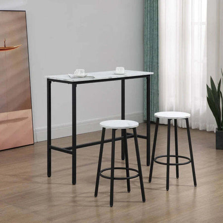 Set-3-Pezzi-con-Tavolo-Rettangolare-e-2-Sgabelli-da-Bar-in-Truciolato,-MDF-e-Acciaio,-Bianco-e-Nero-HY3835-943V01WTHY3