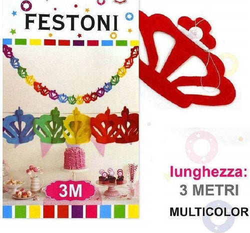 Set 3 Pezzi Festoni Carta Corona 3 Metri Colorati Multicolor Bandierine Feste Casa, arredamento e bricolage > Prodotti per Feste > Festoni e Palloncini Trade Shop italia - Napoli, Commerciovirtuoso.it