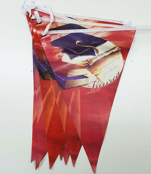 Set-3-Pezzi-Festoni-Laurea-Rosso-12-Bandierine-Dottore-Addobbi-Feste-Festone