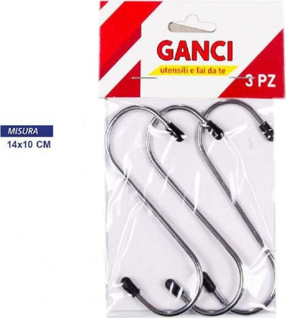 Set-3-Pezzi-Ganci-Gancio-A-S-Appendini-Multiuso-Acciaio-Con-Gommino-14x10cm