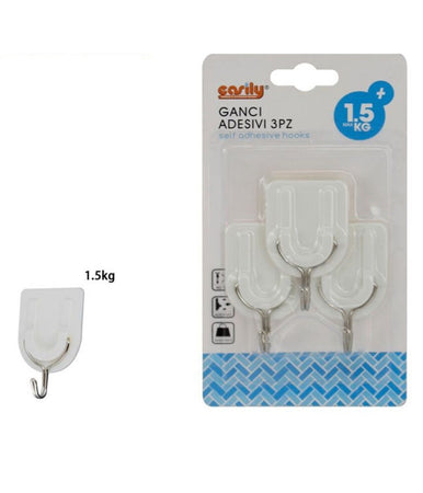 Set 3 Pezzi Gancio Attaccapanni Adesivo Parete Legno Porte Fashion Hook 59669