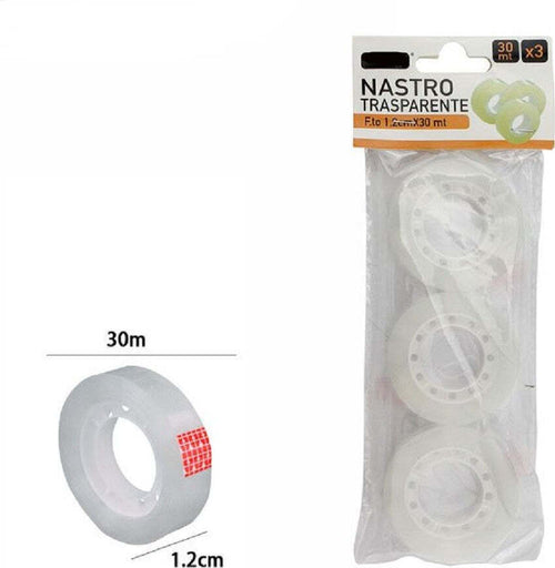 Set 3 Pezzi Rotolo Nastro Adesivo Trasparente Piccolo 1,2 Cm X 30 Metri 69808 Casa, arredamento e bricolage > Bricolage e fai da te > Nastri Trade Shop italia - Napoli, Commerciovirtuoso.it