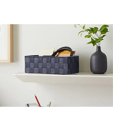 Set 3 Pezzi Scatola Porta Oggetti In Tessuto Intrecciato Contenitori Blu 79058