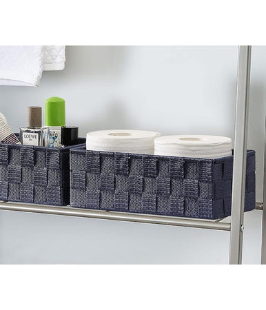 Set 3 Pezzi Scatola Porta Oggetti In Tessuto Intrecciato Contenitori Blu 79058