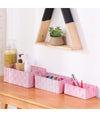 Set 3 Pezzi Scatola Porta Oggetti In Tessuto Intrecciato Contenitori Rosa 79059