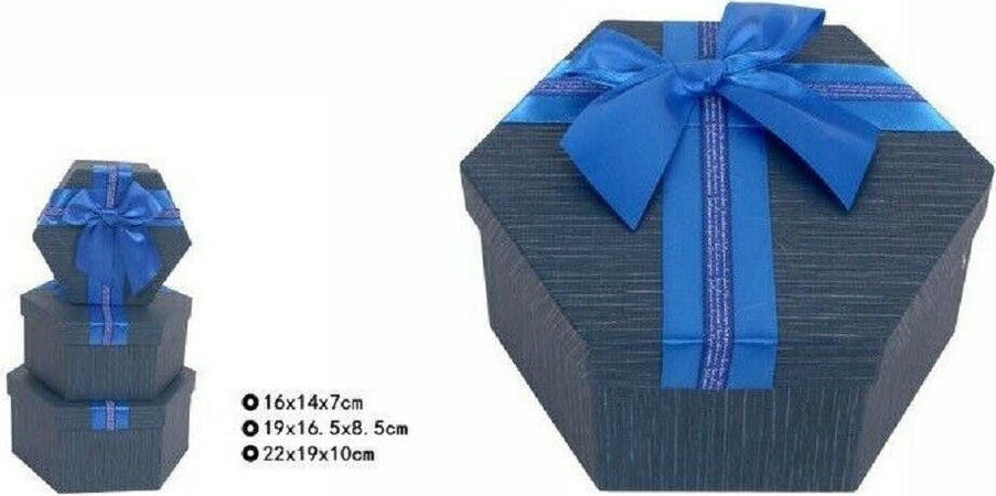 Set 3 Pezzi Scatole Box Per Regali Varie Misure Esagonali Blu Con Fiocco 69352 Casa e cucina/Hobby creativi/Articoli per confezioni regalo/Scatole da regalo Trade Shop italia - Napoli, Commerciovirtuoso.it