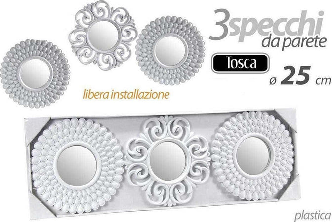 Set 3 Pezzi Specchi Da Parete Decorativi Tondi Specchio 25 Cm In Plastica 813016 Casa e cucina/Decorazioni per interni/Specchi/Specchi da parete Trade Shop italia - Napoli, Commerciovirtuoso.it