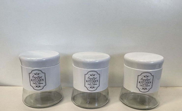 Set 3 Pezzi Tris Barattoli In Vetro Latta Contenitori 14 Cm Colore Bianco 703244 Casa e cucina/Organizzazione interni/Contenitori e barattoli da cucina/Vasetti e barattoli per conserve/Set di barattoli e coperchi Trade Shop italia - Napoli, Commerciovirtuoso.it