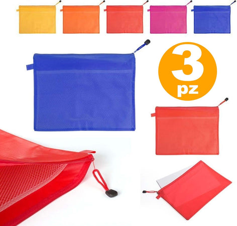 SET 3 PORTADOCUMENTI BUSTA PVC ZIP TASCA INTERNA RETE 37.5x27CM APPUNTI CARTELLA  Trade Shop italia - Napoli, Commerciovirtuoso.it