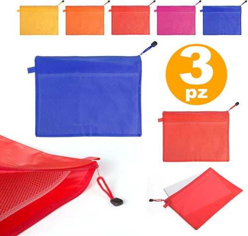 SET 3 PORTADOCUMENTI BUSTA PVC ZIP TASCA INTERNA RETE 37.5x27CM APPUNTI CARTELLA  Trade Shop italia - Napoli, Commerciovirtuoso.it