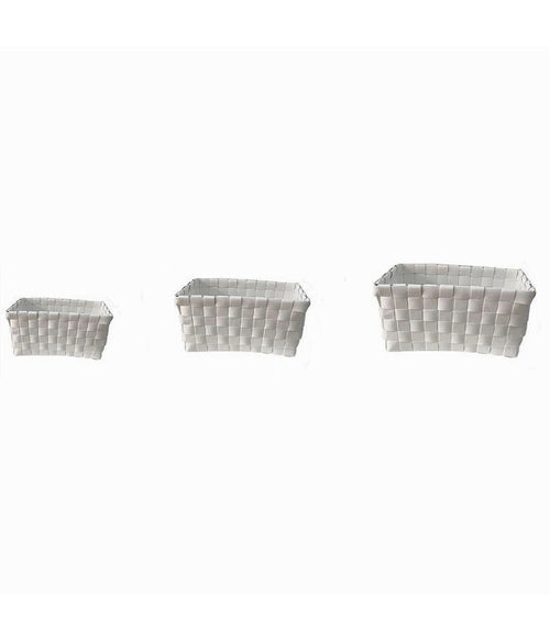 Set 3 Pz Cestini Portaoggetti Organizer Tessuto Bagno Rettangolari Bianco 59080