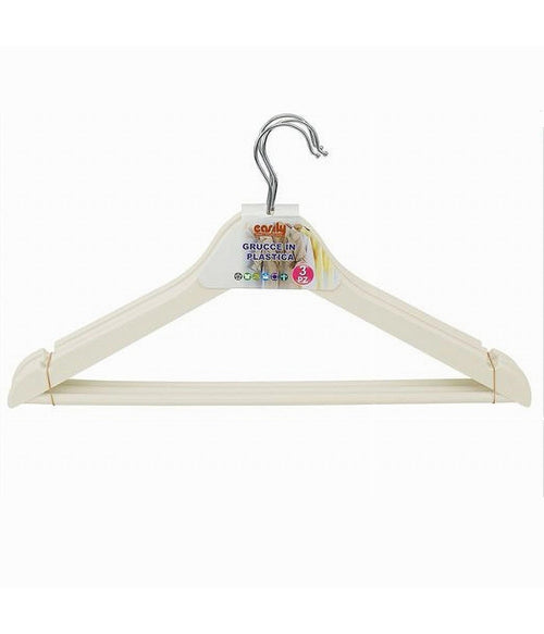 Set 3 Pz Grucce Stampelle In Plastica Appendiabiti Vestiti Pantaloni Beige 79316