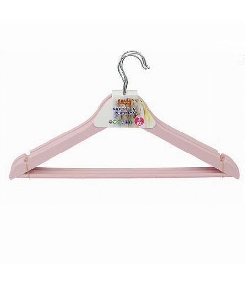 Set 3 Pz Grucce Stampelle In Plastica Appendiabiti Vestiti Pantaloni Rosa 79318