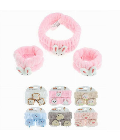 Set 3 Pz Polsini Fascia Per Capelli Vari Modelli Lavaggio Viso Trattamenti 10757