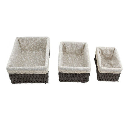 Set 3 Pz Porta Oggetti Organizer Cestino Intrecciato Vimini Con Fodera In Tessuto 79157
