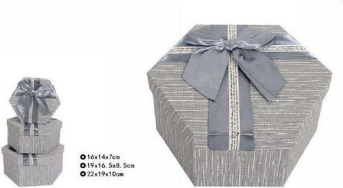 Set 3 Pz Scatole Box Per Regali Varie Misure Esagonali Grigia Con Fiocco 69354 Casa, arredamento e bricolage > Prodotti per Feste Trade Shop italia - Napoli, Commerciovirtuoso.it
