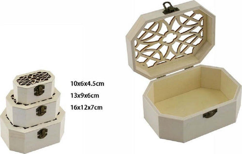 Set 3 Pz Scatole Legno Decoupage Portagioie Ottagonale Scatola Cofanetto 74009a Casa, arredamento e bricolage > Arredamento > Portaoggetti Trade Shop italia - Napoli, Commerciovirtuoso.it