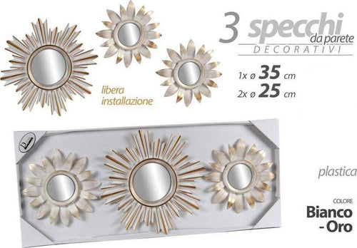 Set 3 Pz Specchi Parete Bianco Oro 25/35 Cm Plastica Libera Installazione 823909 Casa e cucina/Decorazioni per interni/Specchi/Specchi da parete Trade Shop italia - Napoli, Commerciovirtuoso.it