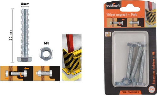 Set 3 Pz Vite Viti Per Esterno A Testa Esagonali 8x50 Mm Con Dadi Dado M8 90922 Fai da te/Ferramenta/Chiodi viti ed elementi di fissaggio/Viti/Viti a spalla Trade Shop italia - Napoli, Commerciovirtuoso.it