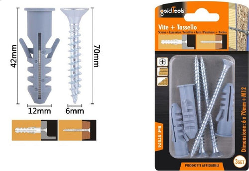 Set 3 Pz Viti Vite Croce 6x70mm + Tasselli Con Alette Tassello M12 Fischer 57574 Fai da te/Ferramenta/Chiodi viti ed elementi di fissaggio/Viti/Viti a spalla Trade Shop italia - Napoli, Commerciovirtuoso.it