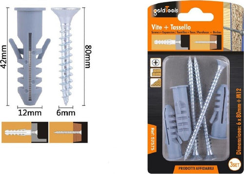 Set 3 Pz Viti Vite Croce 6x80mm + Tasselli Con Alette Tassello M12 Fischer 57575 Fai da te/Ferramenta/Chiodi viti ed elementi di fissaggio/Viti/Viti a spalla Trade Shop italia - Napoli, Commerciovirtuoso.it