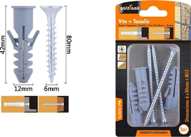 Set 3 Pz Viti Vite Croce 6x80mm + Tasselli Con Alette Tassello M12 Fischer 57575 Fai da te/Ferramenta/Chiodi viti ed elementi di fissaggio/Viti/Viti a spalla Trade Shop italia - Napoli, Commerciovirtuoso.it