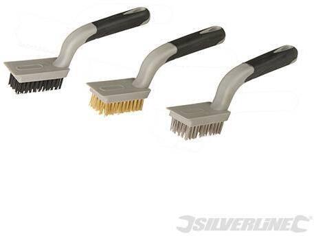 Set 3 spazzole  lunghezza 190 mm in acciaio ottone e nylon Silverline