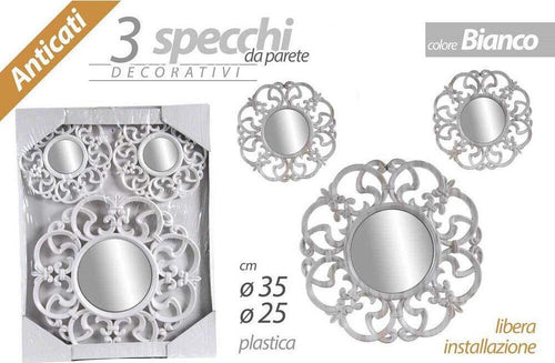 Set 3 Specchi Parete Decorativi Anticati Bianco Specchio Plastica 25-35cm 836886 Casa e cucina/Decorazioni per interni/Specchi/Specchi da parete Trade Shop italia - Napoli, Commerciovirtuoso.it