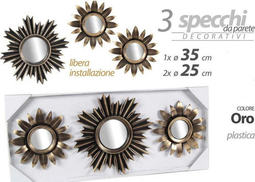 Set 3 Specchi Parete Decorativi Oro 25/35cm Plastica Libera Installazione 823893 Casa e cucina/Decorazioni per interni/Specchi/Specchi da parete Trade Shop italia - Napoli, Commerciovirtuoso.it