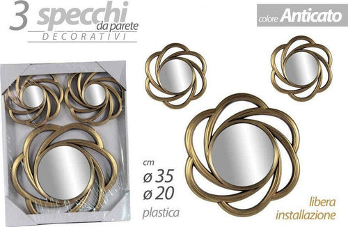 Set 3 Specchi Parete Decorativi Oro Anticato Libera Installazione 20-35cm 836855 Casa e cucina/Decorazioni per interni/Specchi/Specchi da parete Trade Shop italia - Napoli, Commerciovirtuoso.it