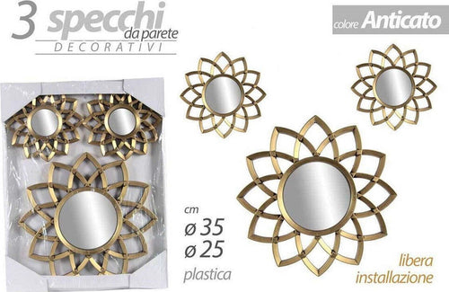 Set 3 Specchi Parete Decorativi Oro Anticato Libera Installazione 25-35cm 836916 Casa e cucina/Decorazioni per interni/Specchi/Specchi da parete Trade Shop italia - Napoli, Commerciovirtuoso.it